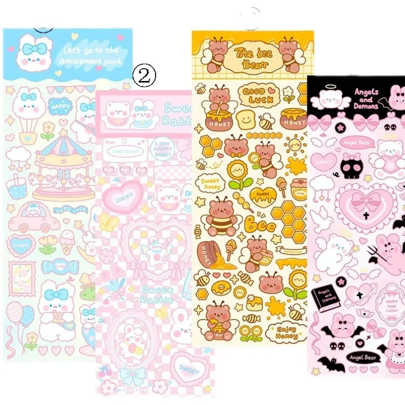 A sheet of colourful cartoon-design PVC waterproof stickers for decorating notebooks and planners.