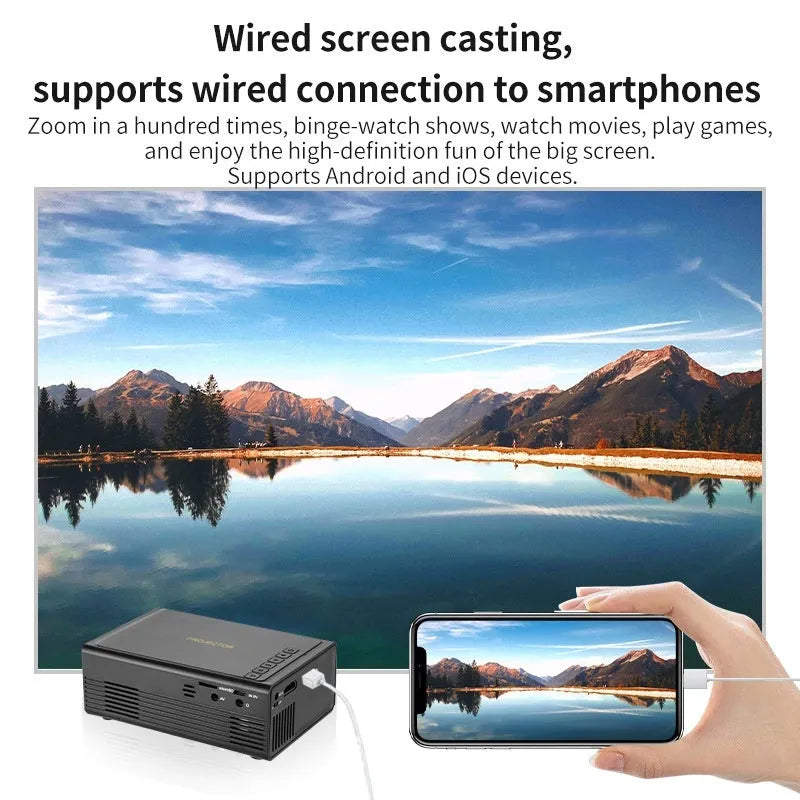 Black or white portable mini projector for wired connection to mobile phones