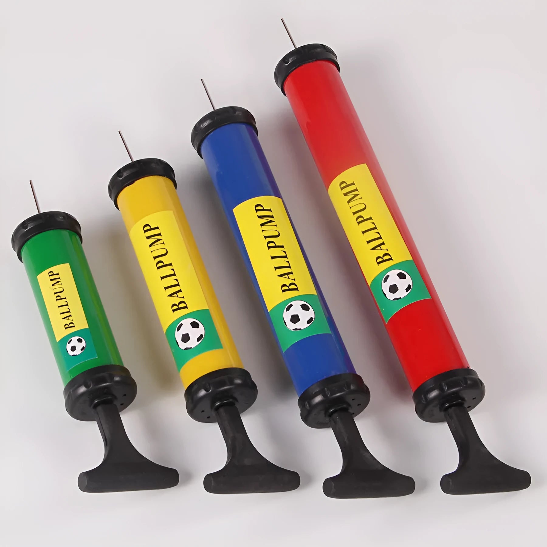 Manual plastic air pump for basketball volleyball football inflation, 20-32cm length in mixed colours