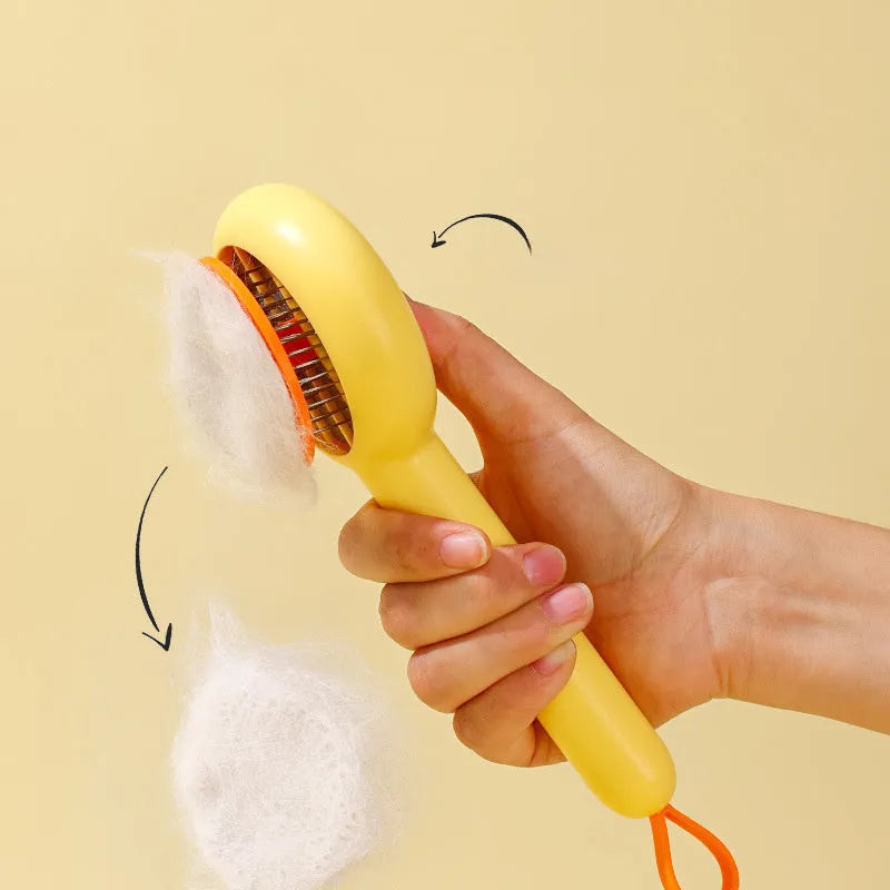 Small yellow cat comb brush with open-section design and fine needles for pet grooming