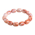 Natural cherry agate barrel bead bracelet with geometric beads and Ruyi charm