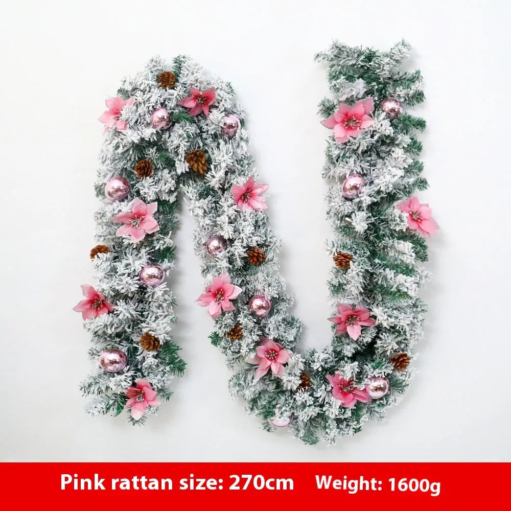 Christmas Rattan Garland Flocking Decoration in American style with PVC construction