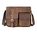 Genuine leather vintage messenger bag in brown with adjustable strap and flap closure