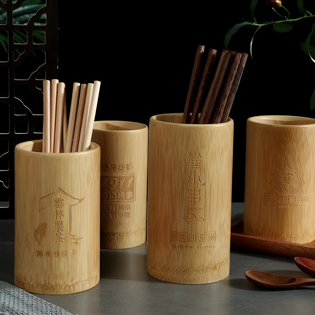 Wild bamboo chopsticks holder in a creative style, showing natural material and cylindrical shape.