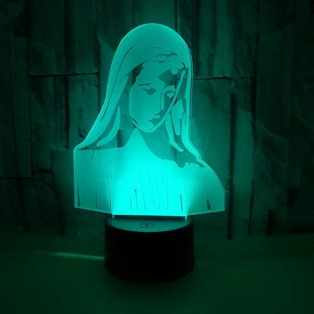 3D LED night light with laser engraved acrylic panel showing dual ring pattern illumination in multiple colours