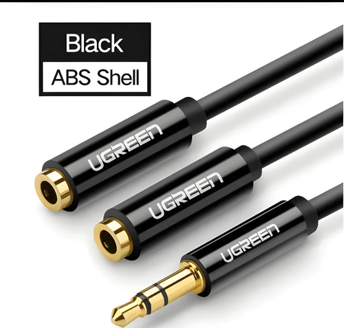 Short 20cm black 3.5mm headphone cable with gold-plated connectors for earphone models
