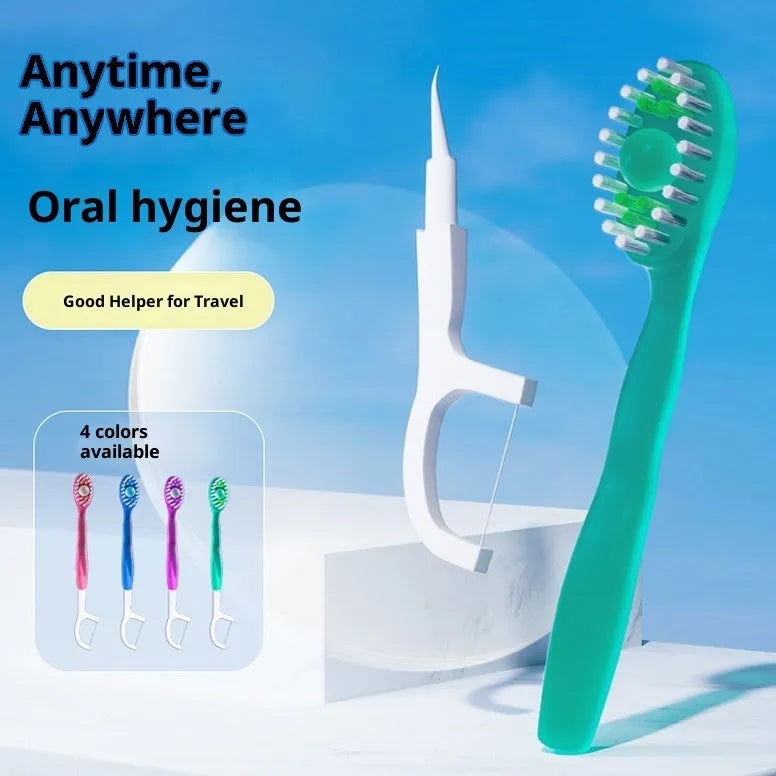 Disposable portable soft-bristle floss bead toothbrush in adult size with English packaging, 8-piece pack