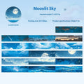 Roll of Japanese paper decorative tape with sky theme patterns including clouds, sun, moon, and nebula.