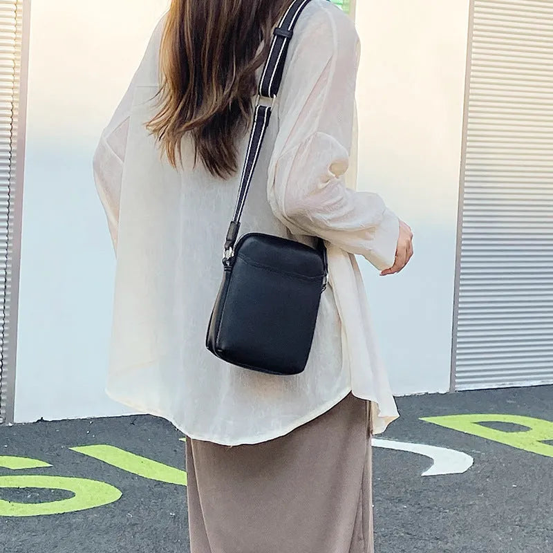 Solid colour small crossbody shoulder bag for women in beige, black, green, or khaki