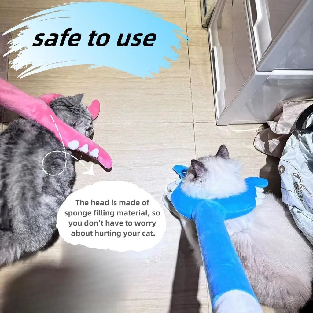 Blue and pink plush cat wand toy with 70cm length for indoor play