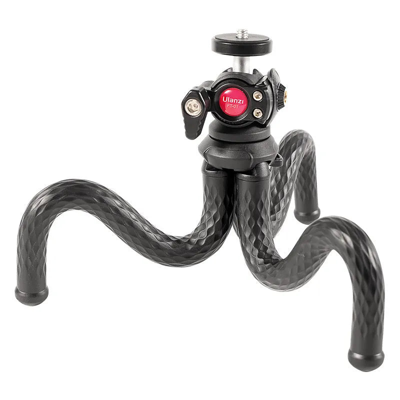 Black octopus mobile phone tripod set with aluminum alloy legs and phone clip, 360mm length