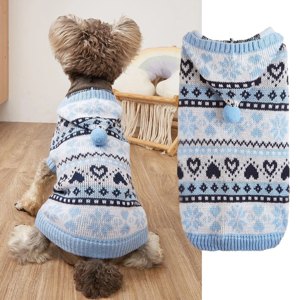 Acrylic dog sweater with snowflake pattern and love stripe camouflage design