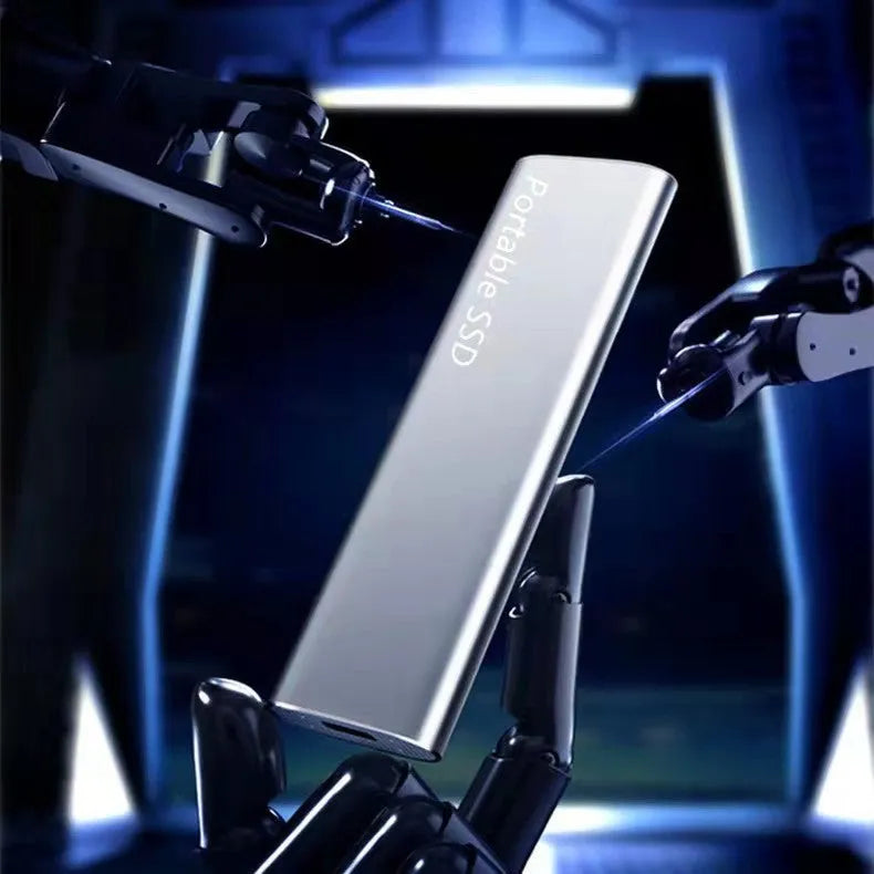 Ultra-thin metal shell mobile SSD portable hard drive showing four colour interface options