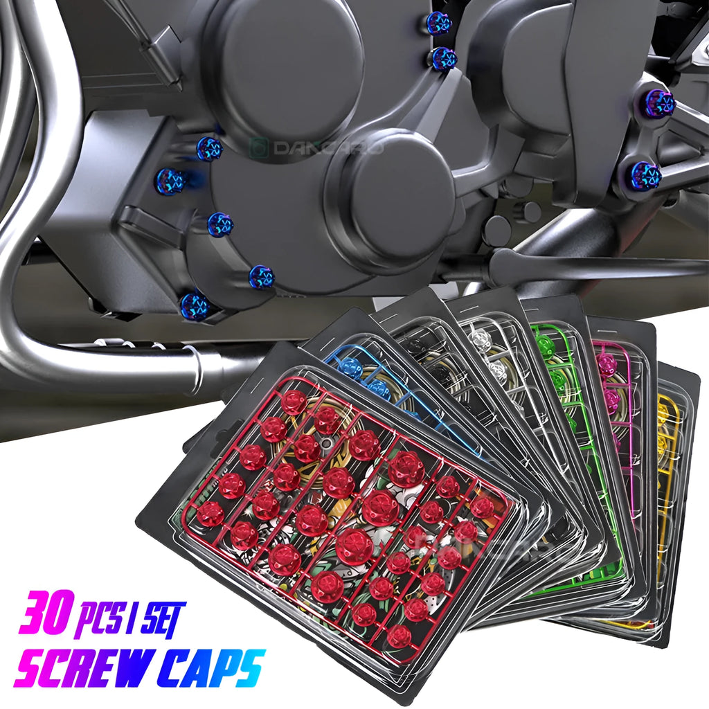 30-piece ABS plastic motorcycle screw cap set in eight colours for engine bolt hole protection