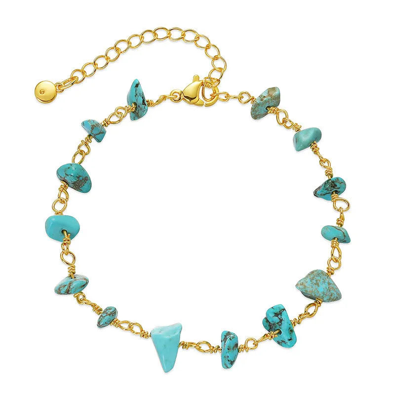 Women's irregular gravel texture bracelet with geometric styling and turquoise crystal accents on wrist