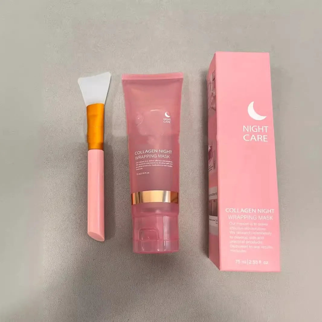 Collagen night face mask 75ml bottle with brush for firming anti-wrinkle skincare