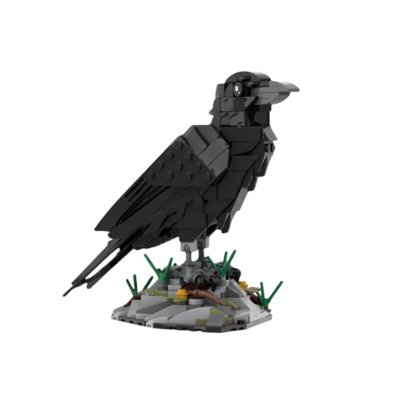Small particle plastic building block set for crow model in bagged packaging Crow colour