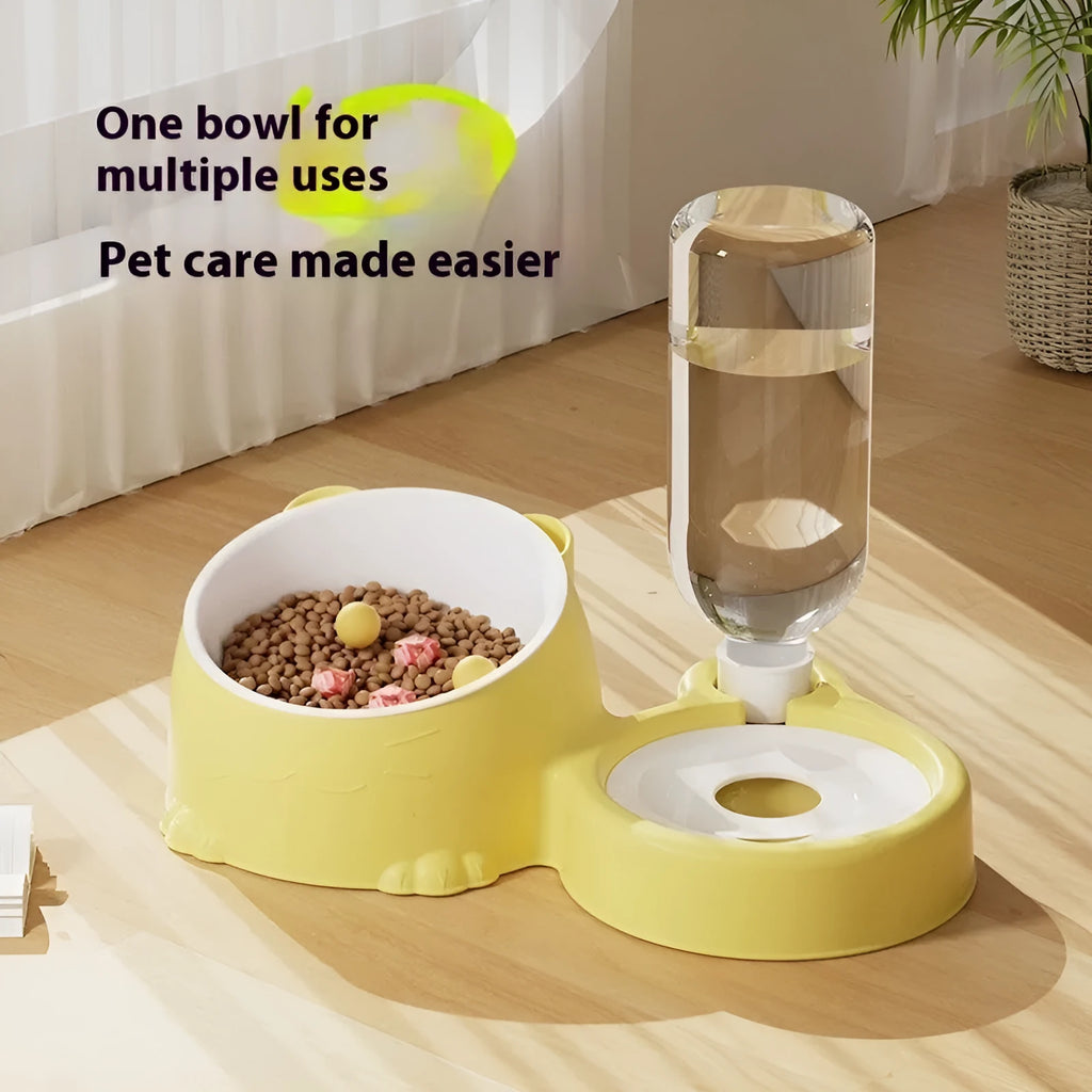 Automatic double bowl pet feeding basin in haze blue colour with separated food and water compartments