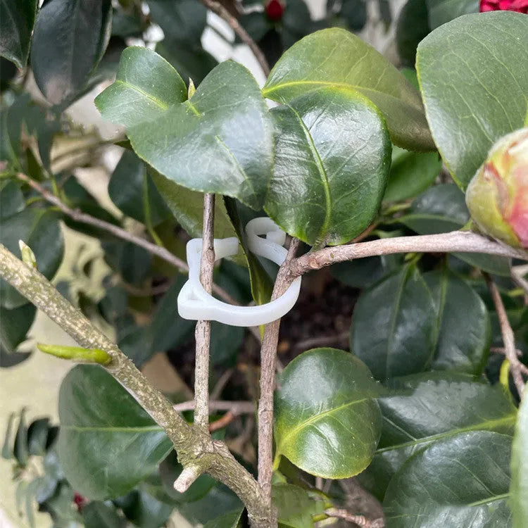 Cat-shaped plastic plant clip in red, yellow, green, or white colours for gardening stem support