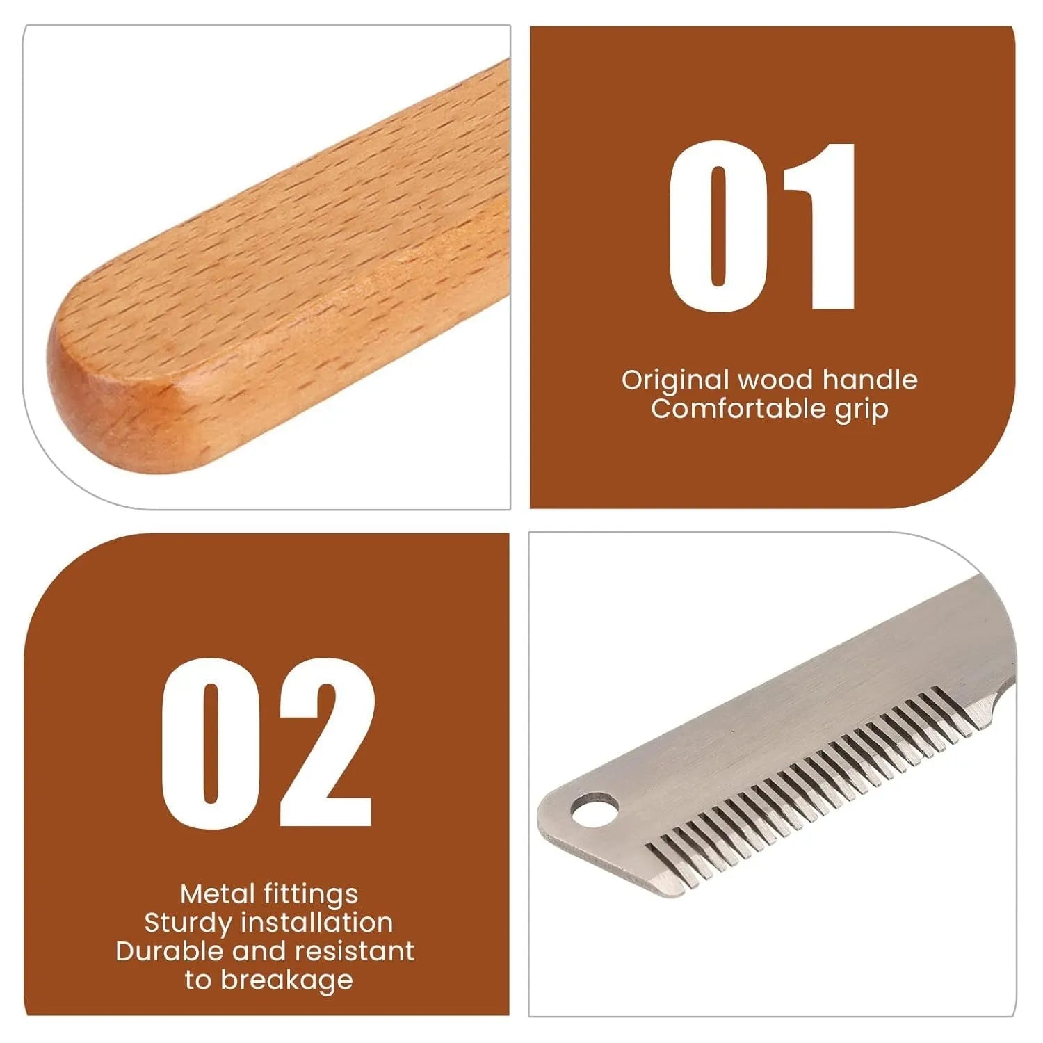 Pet stripping comb grooming tool with wood handle in two sizes for dogs and cats