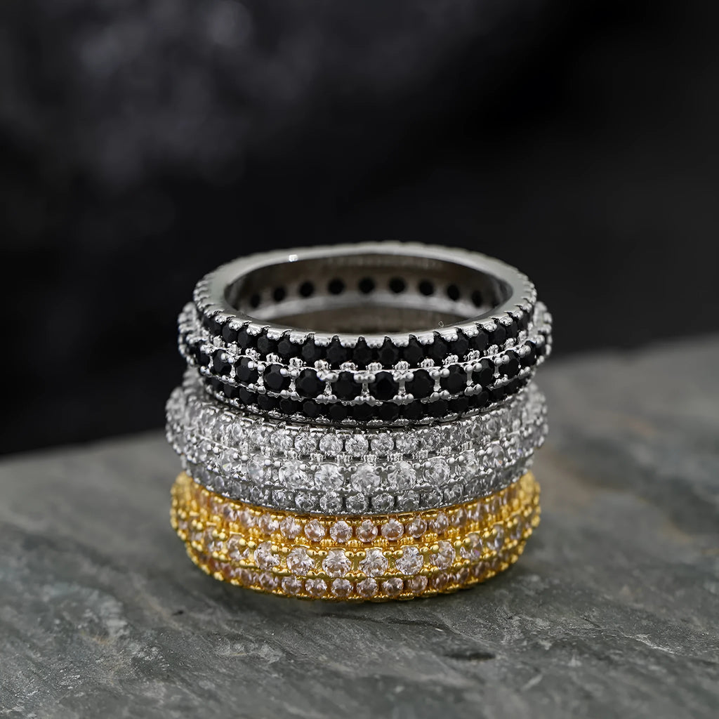Geometric copper ring with triangular zircon stone inlay in white gold finish