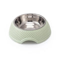 Stainless steel pet bowl with non-slip base in blue colour showing 19cm diameter