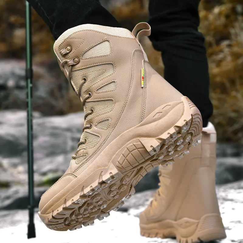 Men's hi-top hiking platform sneakers in cowhide leather available in black, brown and beige colours