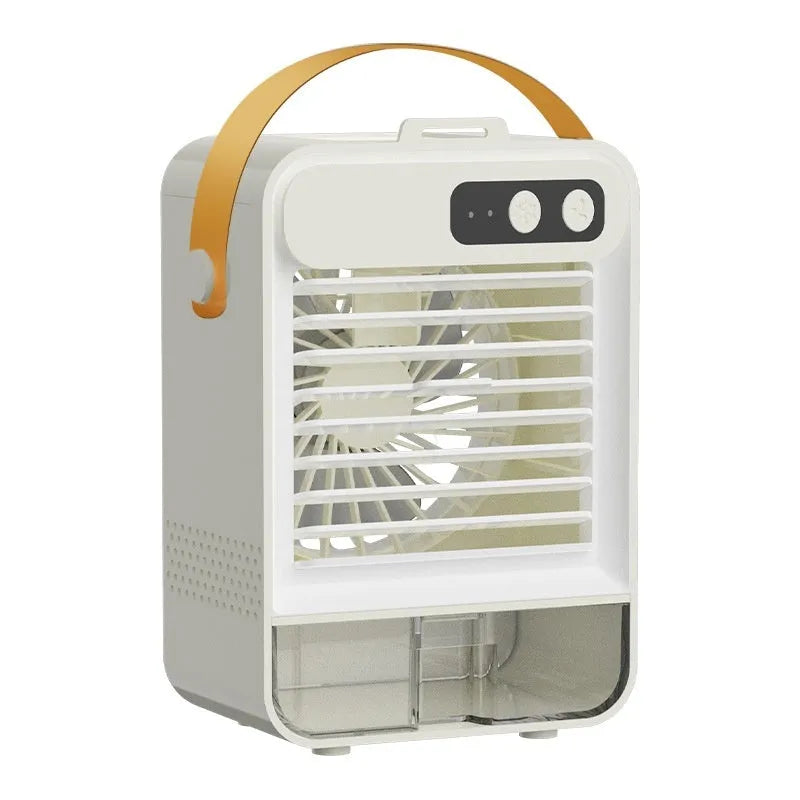 Dark green portable USB desktop air humidifier with brushless motor on a wooden desk.