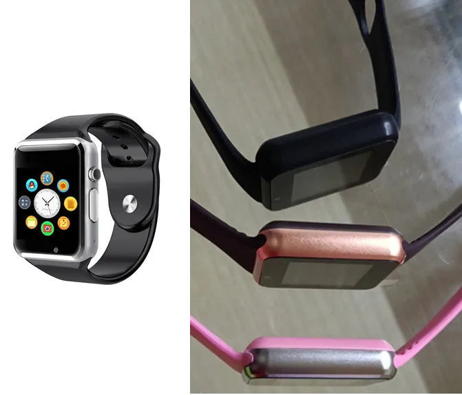 Cross-border A1 smart watch with 1.54-inch touch screen shown in multiple colour options including black, silver, white, gold, pink, red, green, and blue