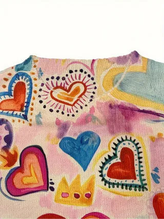 Loose fit digital printed polo shirt with a lapel collar on a hanger.