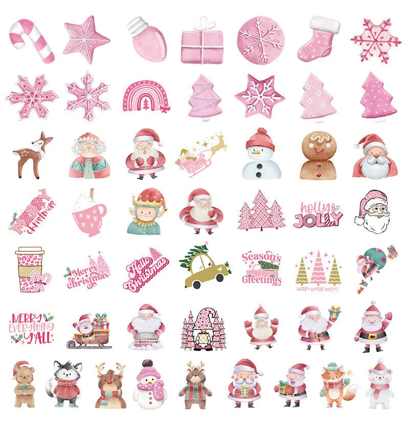 Pack of 50 cute Christmas waterproof stickers in various sizes from 4 to 8 cm.