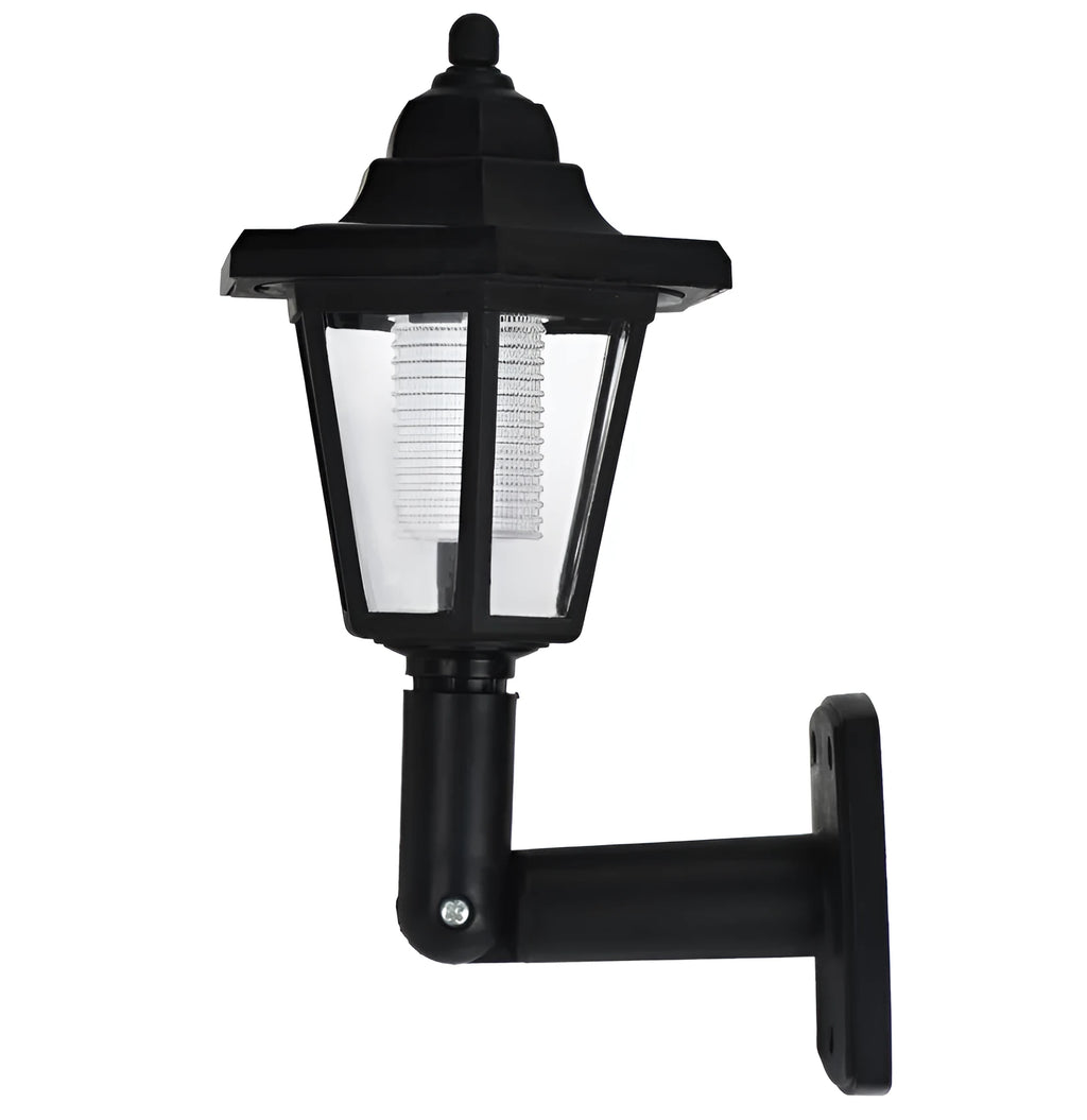 Black hexagonal solar wall lamp with automatic light sensor for outdoor garden lighting