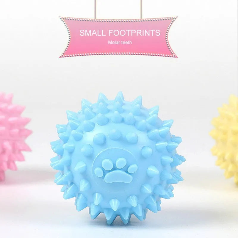 Blue TPR dog chewing toy with footprint design and soft bulging texture for tooth cleaning