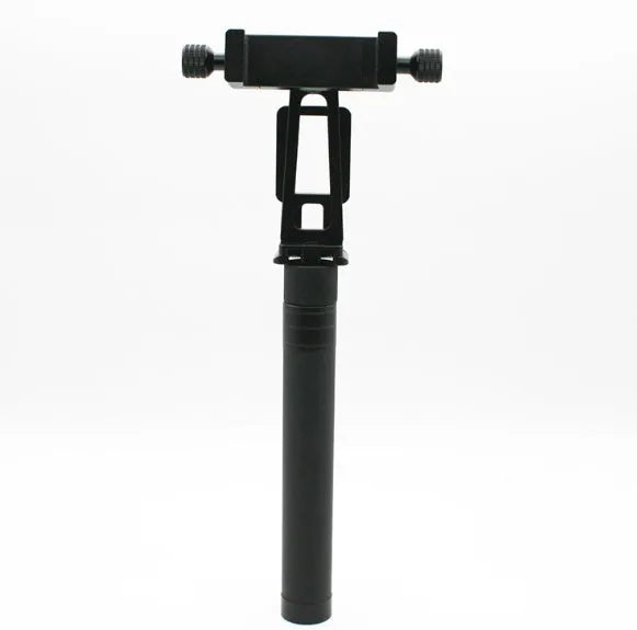 Black retractable extended selfie stick with smartphone clamp and adjustable tripod base