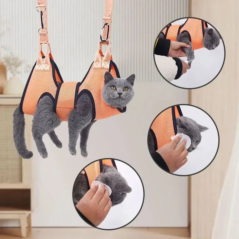 Three sizes of cat grooming restraint bag for nail cutting and bathing, with adjustable fit
