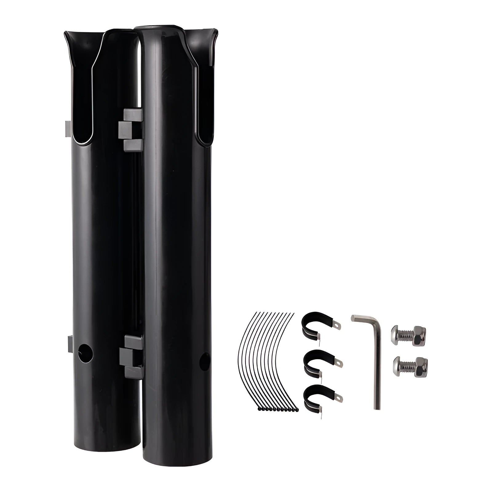 Double-layer plastic fishing rod rack with carbon clamp for bicycle mounting