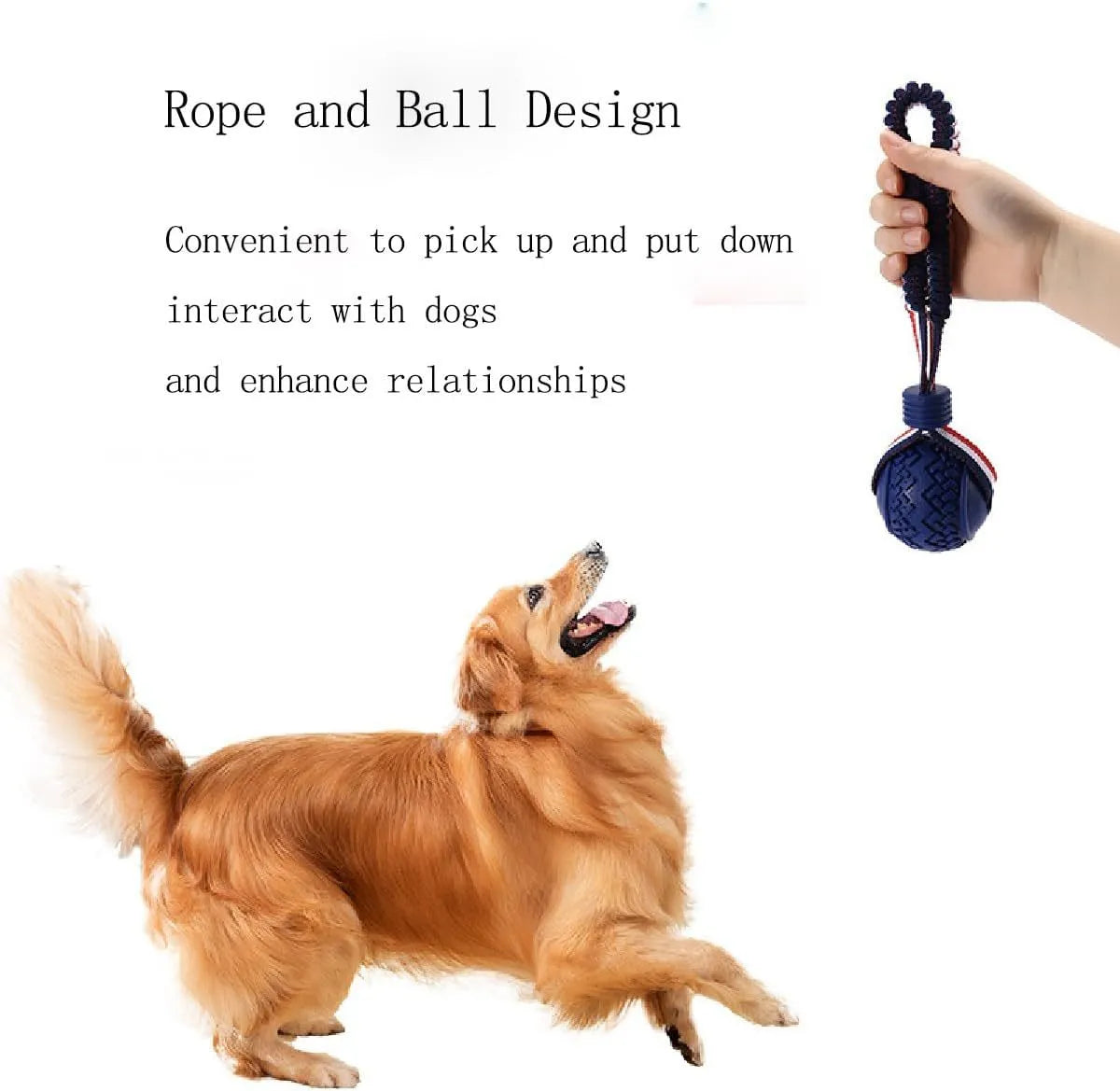 Blue and red natural rubber dog ball with rope toy for medium and small dogs