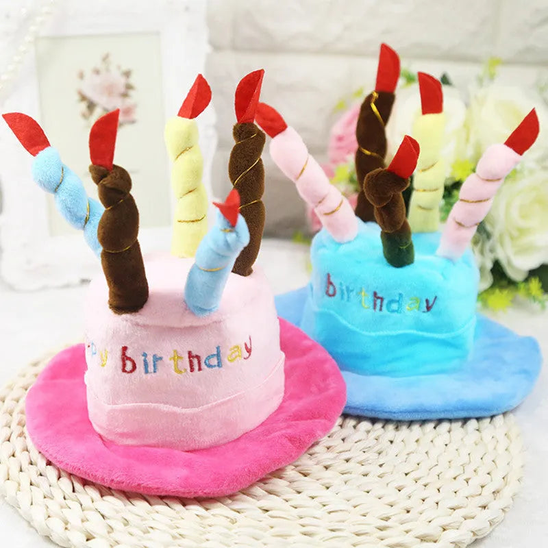 Blue soft fabric dog birthday hat for small dogs measuring 21cm