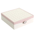 Red jewellery storage box with separate compartments for necklaces and rings