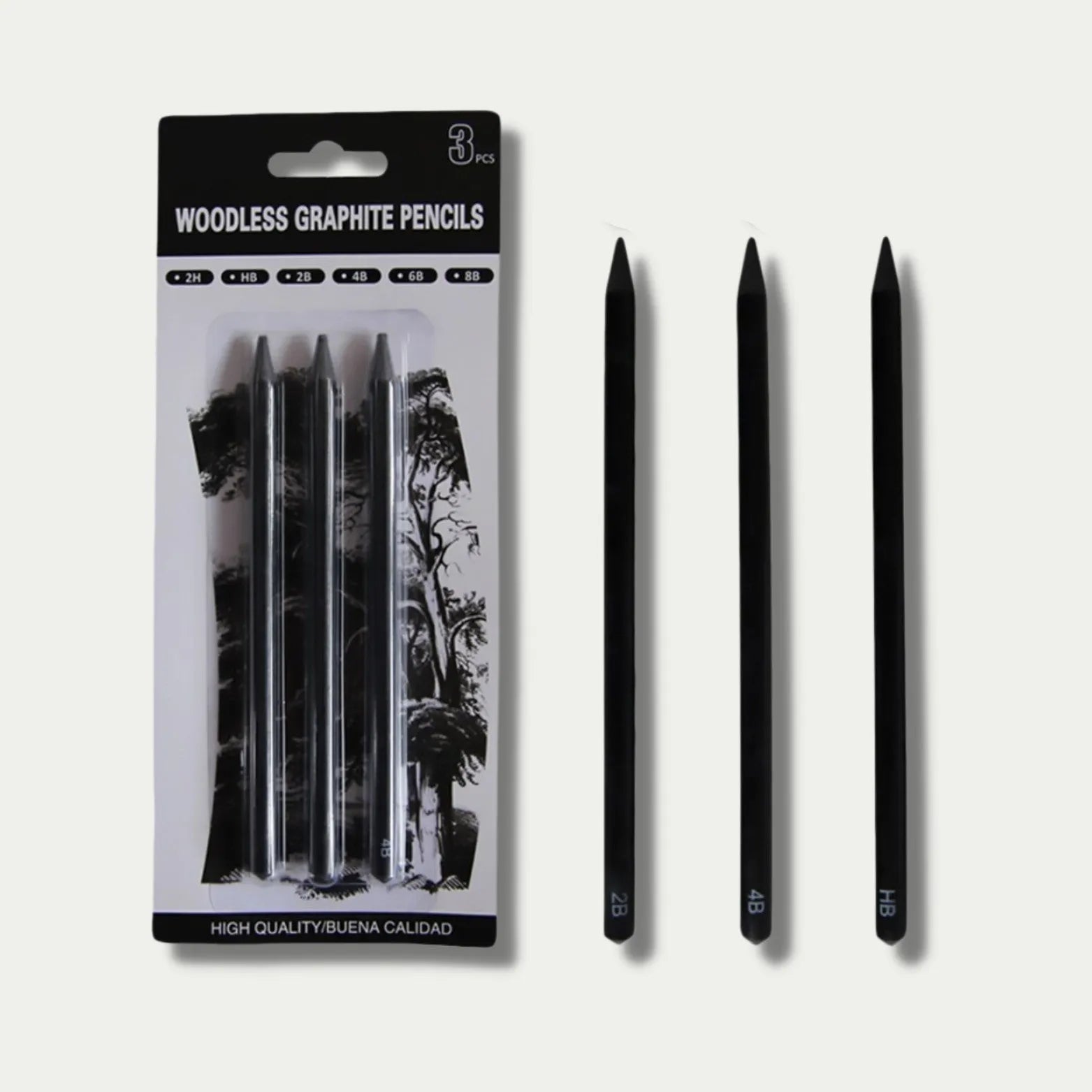 Wood-free graphite sketching pencils set with six grades HB 2B 4B 6B 8B EE for art drawing