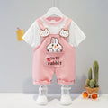 Yellow children's cotton overalls with cartoon design and detachable straps