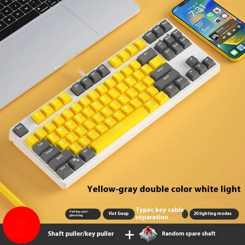 87 key wired mechanical gaming keyboard with two-colour keycaps and metal construction