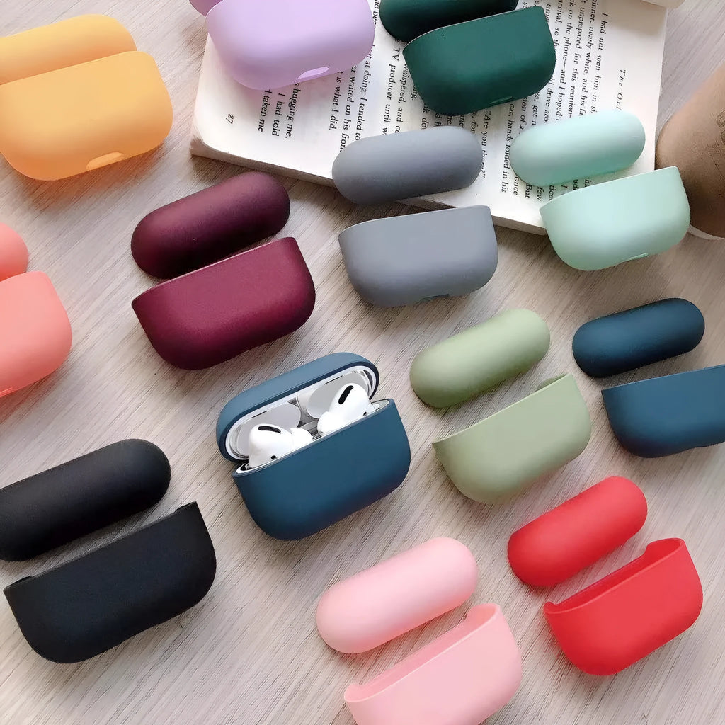 Custom plastic protective case compatible with Apple AirPods 3 Pro in various colours including black, pink, and blue.