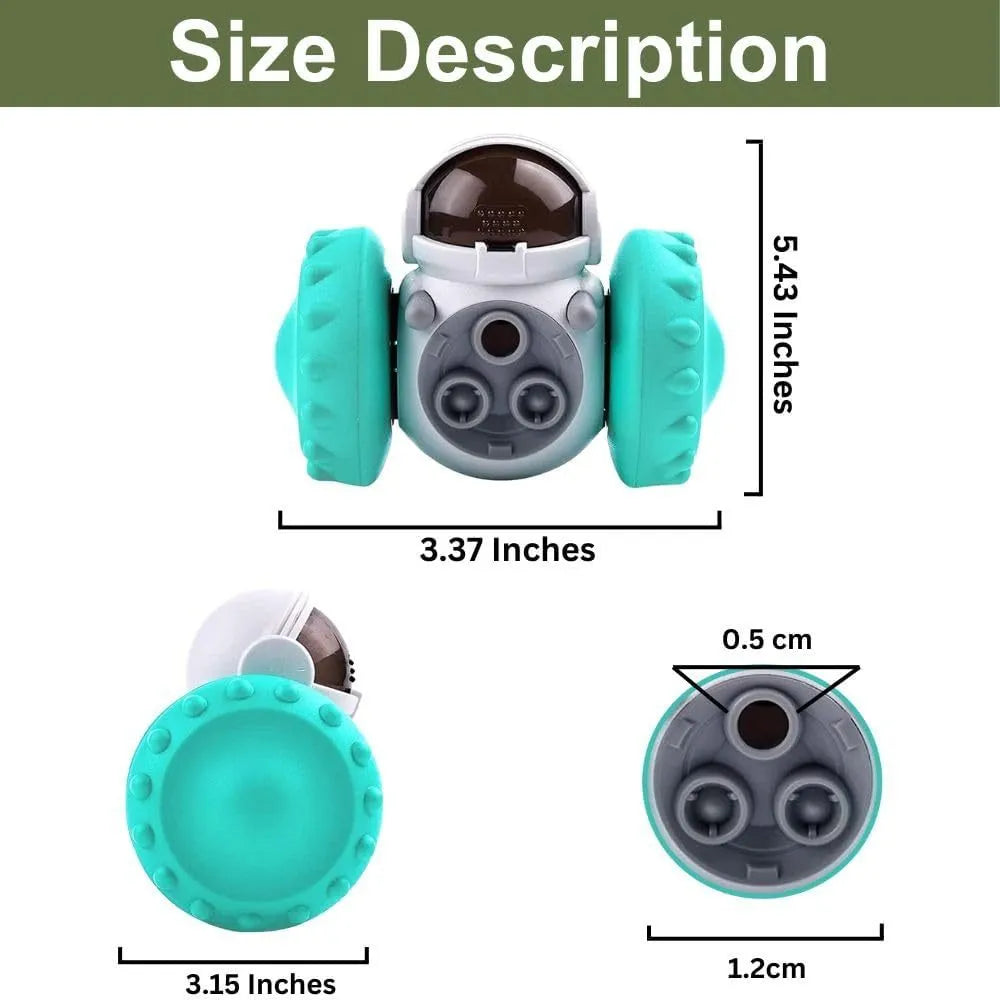 Self-balancing dog treat dispenser toy with robot design for small pets