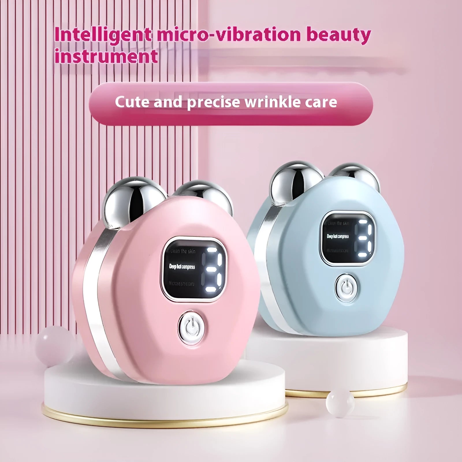 Portable white micro current double-roller facial massage instrument with hot compress function