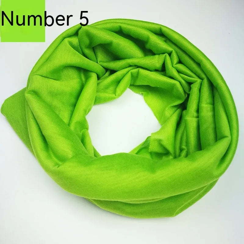 Seamless stretch polyester magic headscarf for outdoor sports in assorted colours.