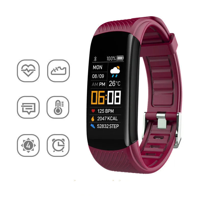 Adult sports silicone pedometer bracelet with 0.96-inch touch screen in multiple colour options