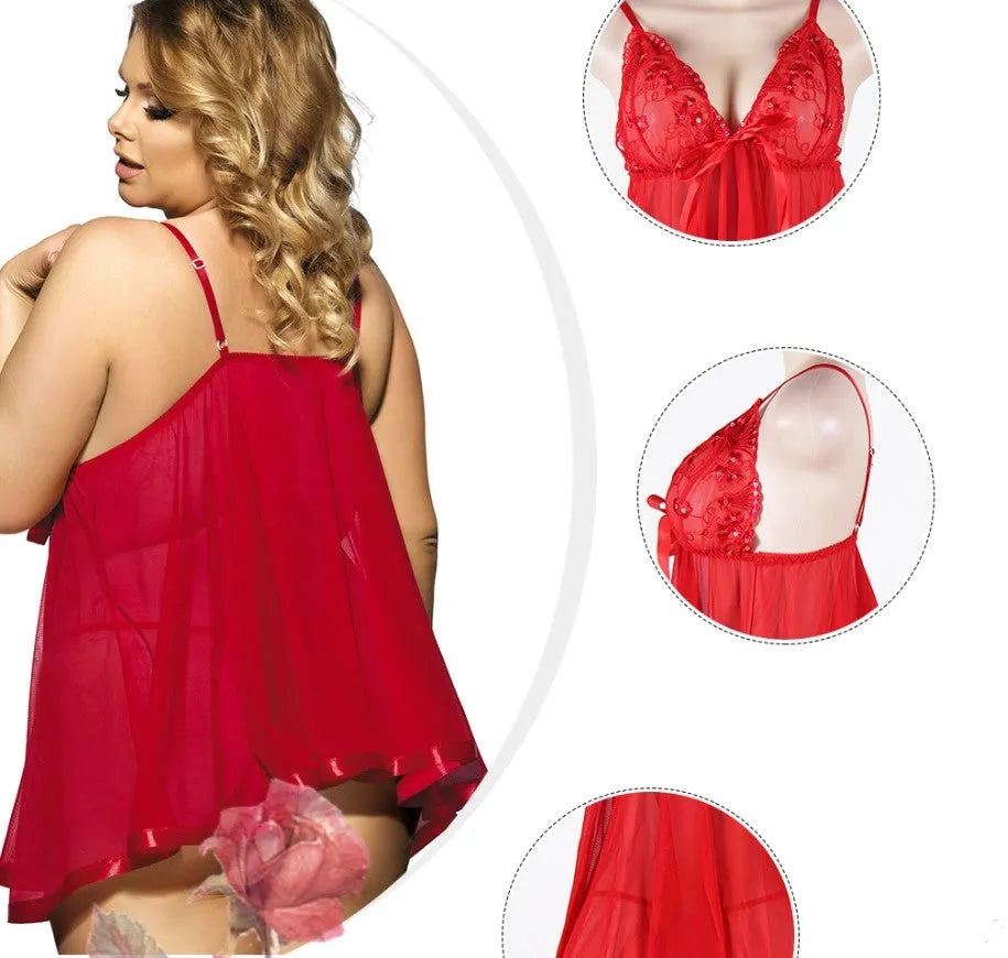 Women's purple lace sleepdress with mesh detailing in plus-size lingerie