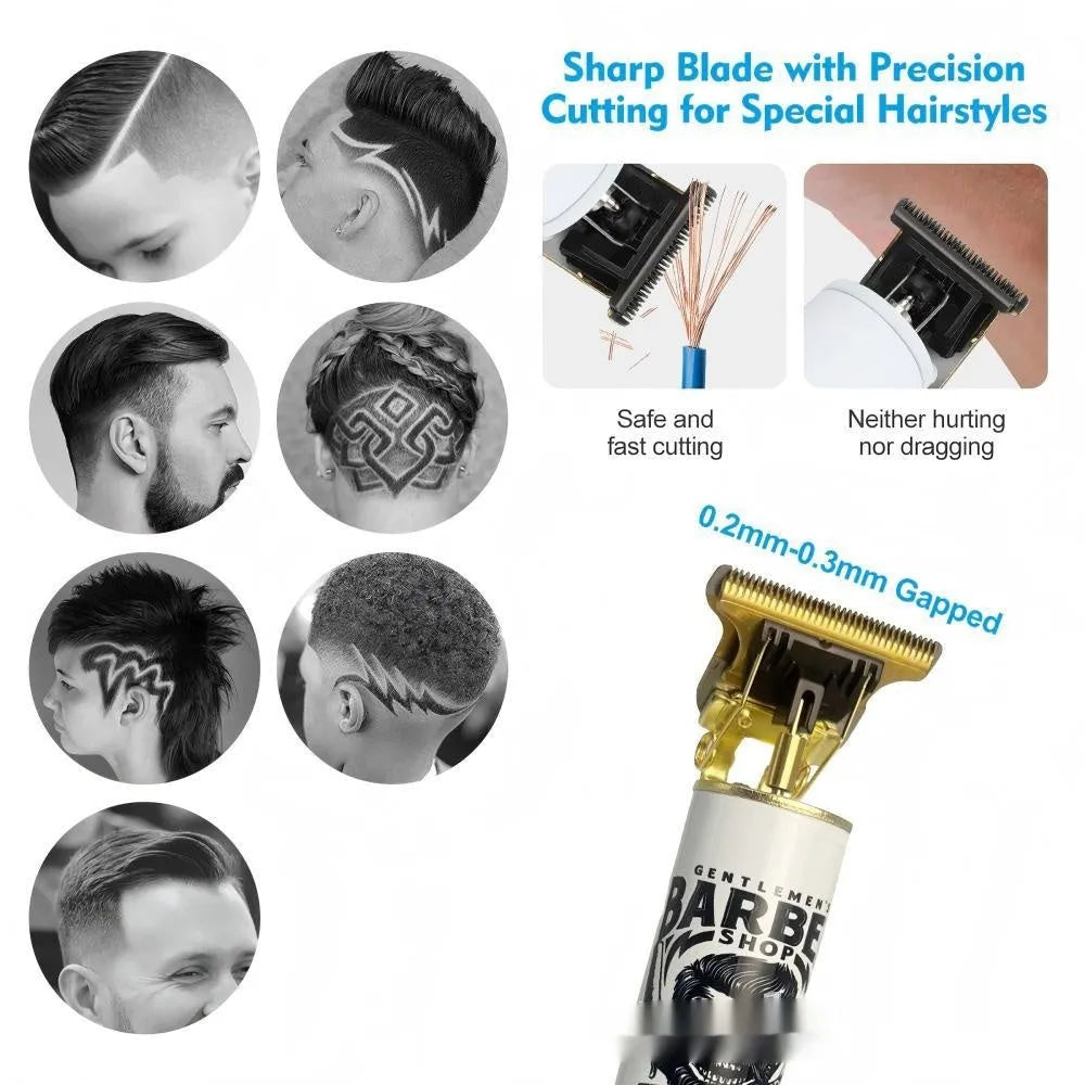 Rechargeable stainless steel hair clipper with USB charging port and 4-in-1 accessory kit