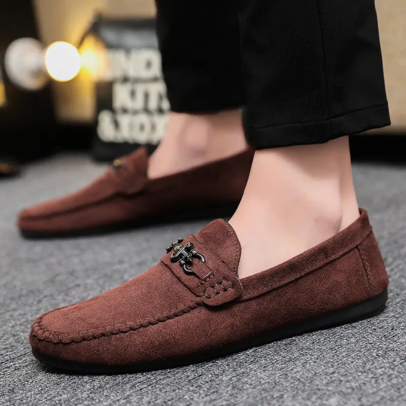Men's black waterproof slip-on loafers with round toe and low heel casual design